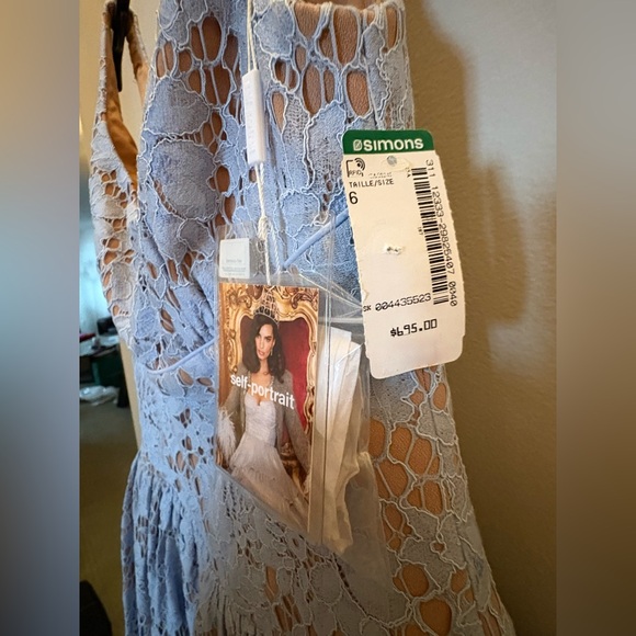 NWT- Self-Portrait Blue Midi Dress in Floral Lace - Picture 3 of 17